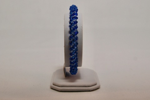 Light Blue Mini Fringe and White Spiral Beaded Kumihimo Bracelet
